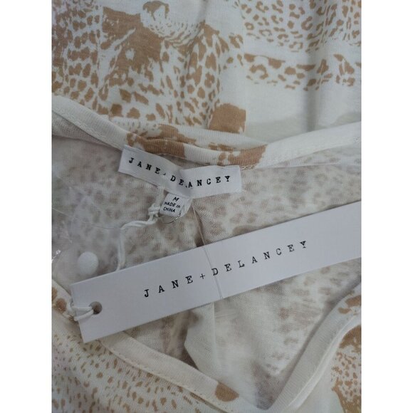 Jane + Delancey Womens Beige Top With Leopard Print Pattern, rayon and linen. - Picture 3 of 8